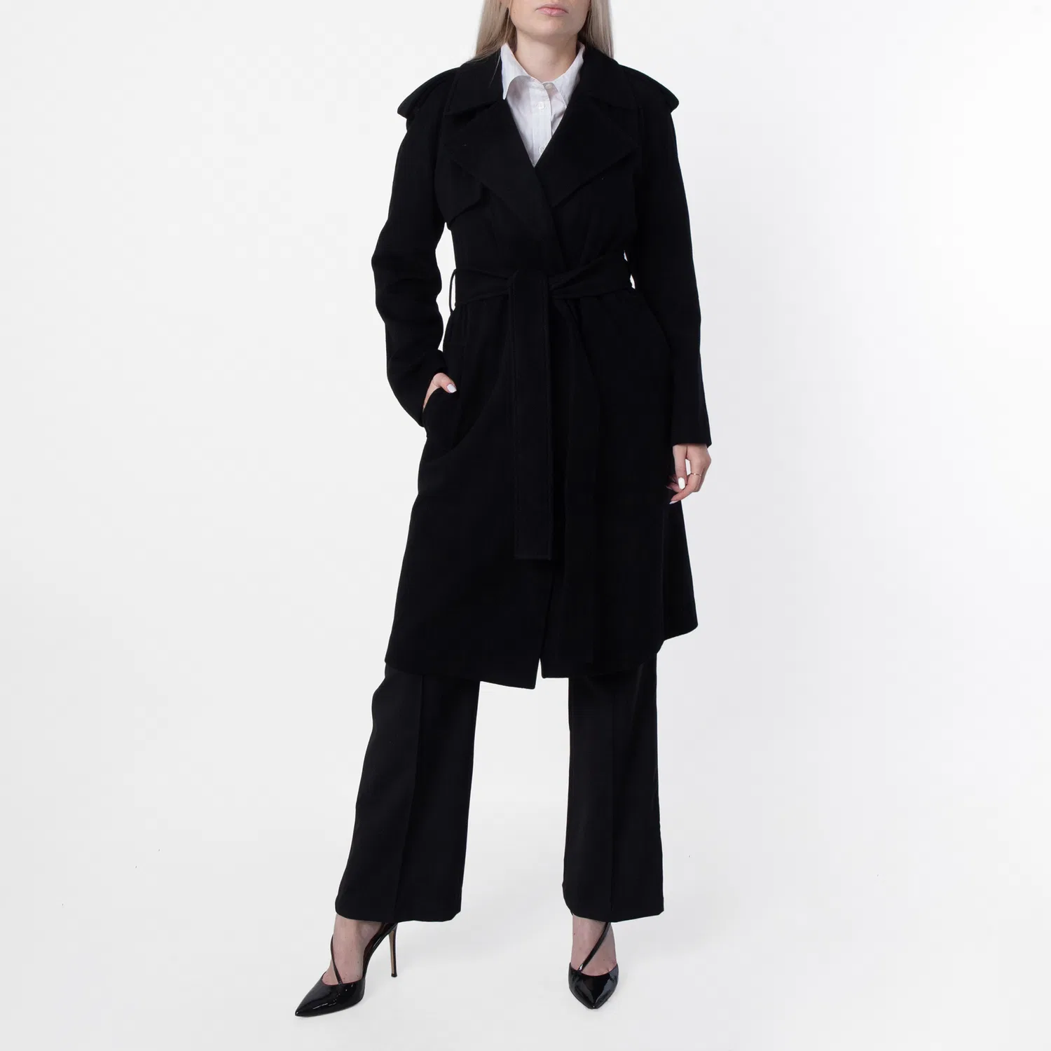 Пальто-тренч из кашемира с поясом Cashmere Wrap Belted Trench Coat Burberry, Black