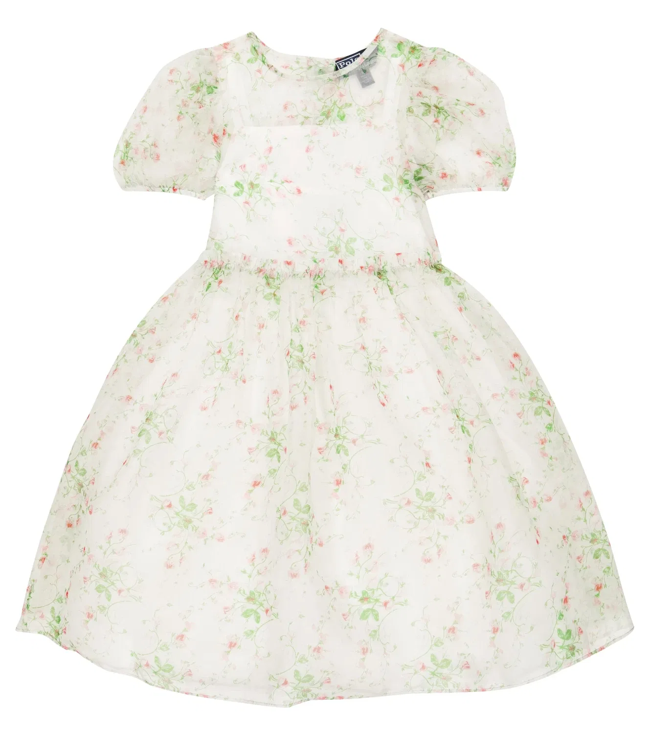 Хлопковое и тюлевое платье в цветочек POLO RALPH LAUREN KIDS, белый