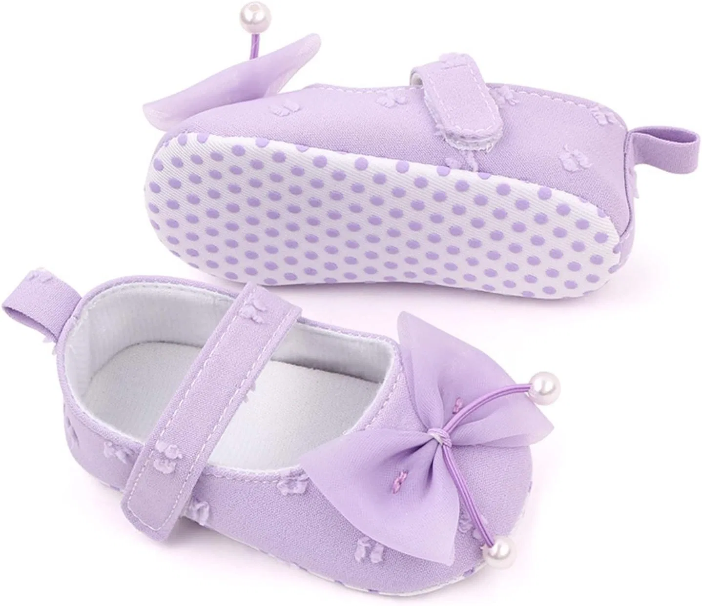 Детские кеды для девочек с бантом и жемчугом, Purple — фото 3
