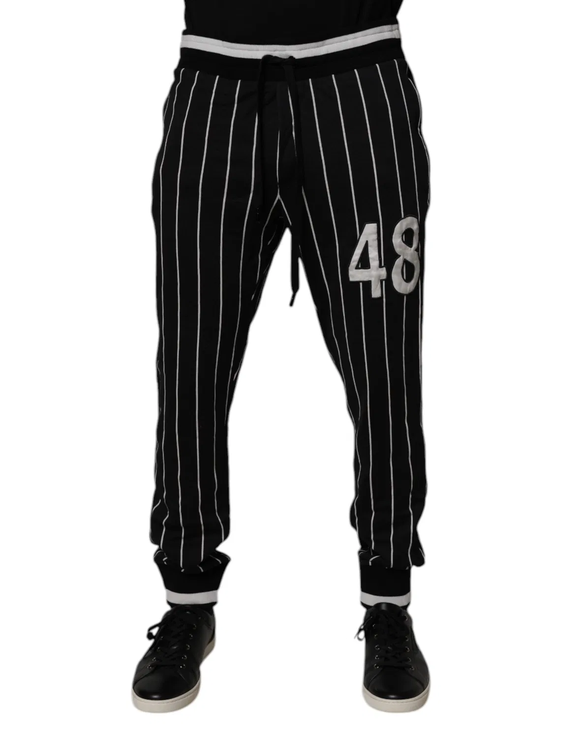 Мужские спортивные брюки с полосатым принтом на шнурке Black White Stripes Dolce & Gabbana, Black and White