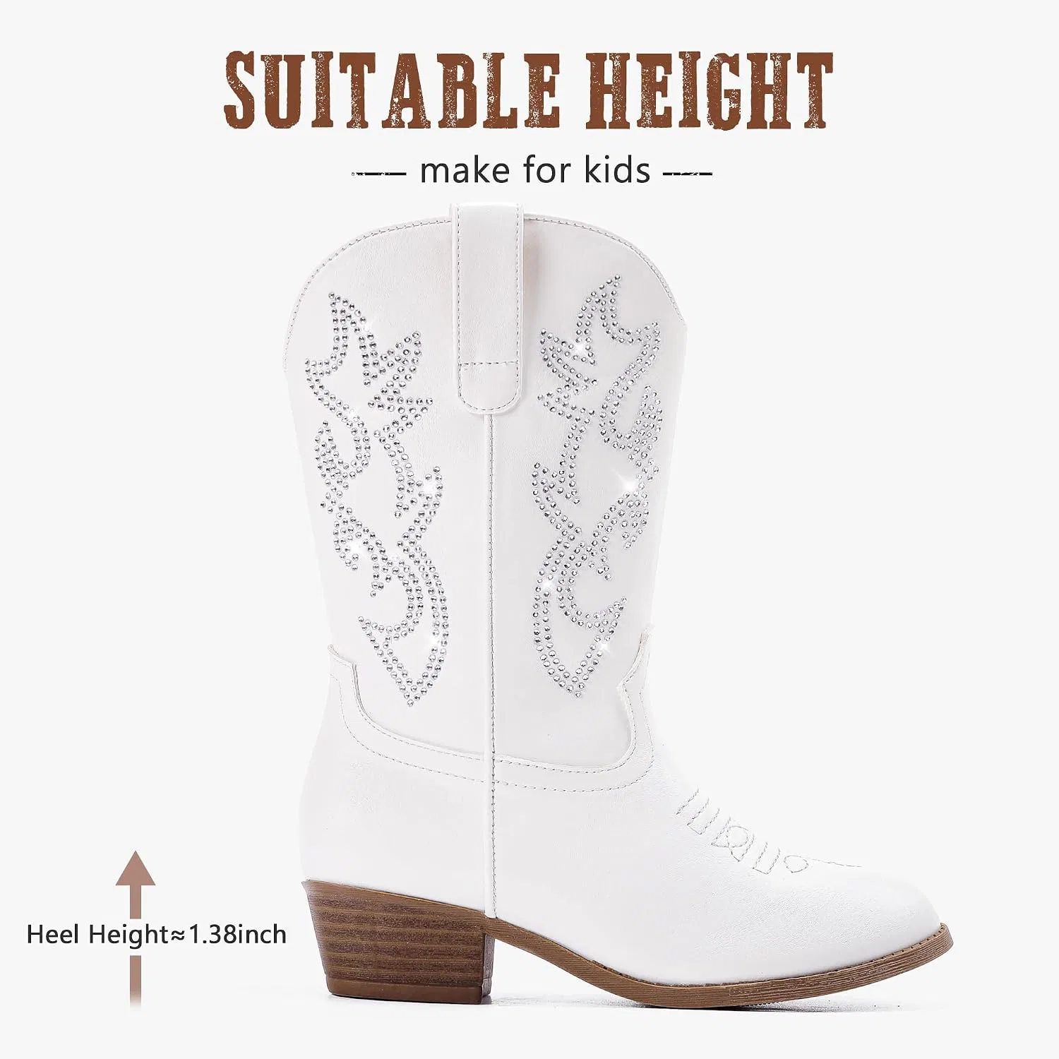 Детские сапоги для девочек с принтом Cowboy Boots for Girls Rhinestone Cowgirl Boots Little Big Kid LAURMOSA, White Rhinestone — фото 4