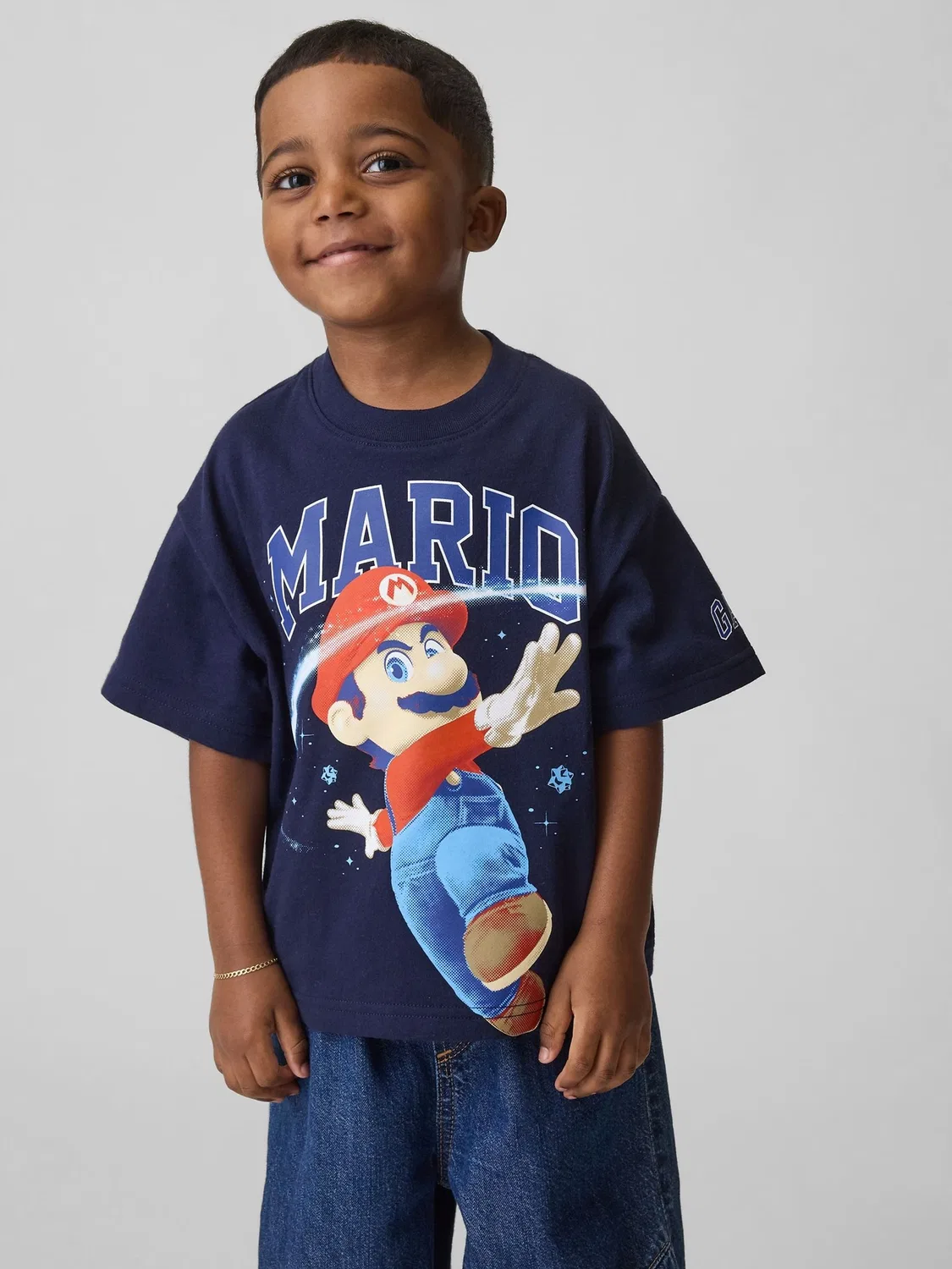 Футболка оверсайз с принтом Super Mario Gap, темно-синий