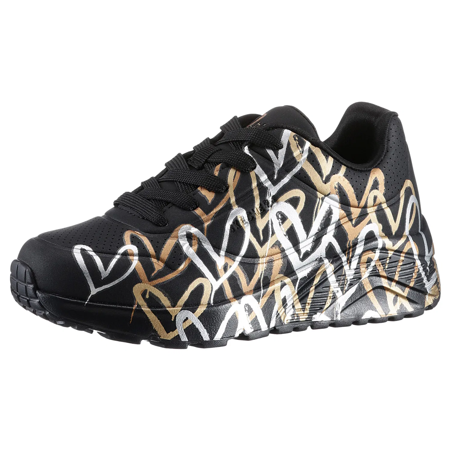 Детские кеды на платформе с рисунком сердец Skechers, Black/Metallic