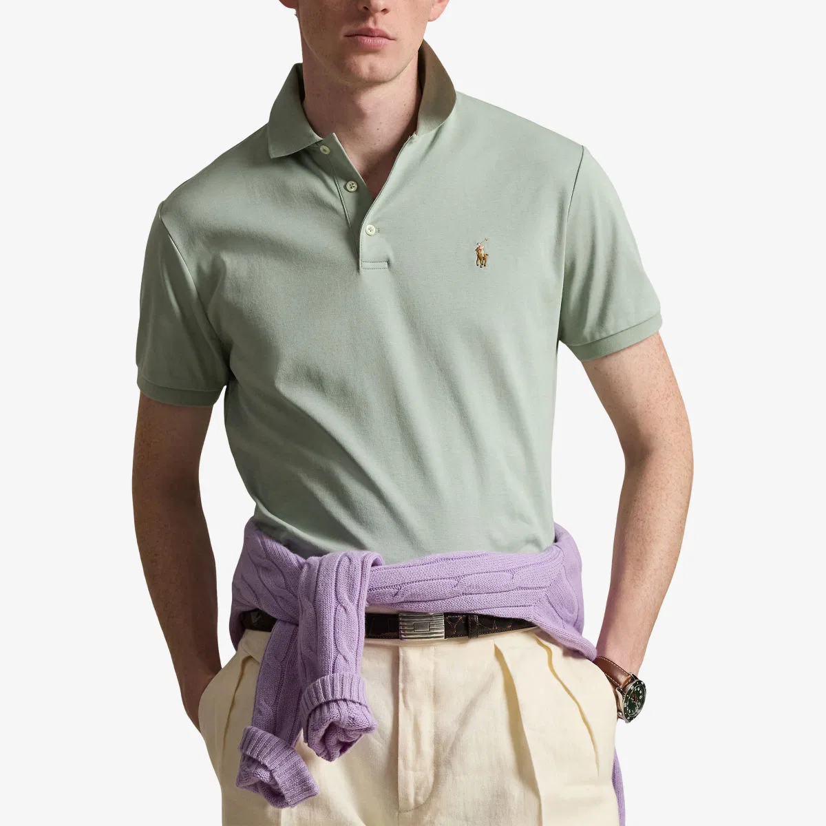 Хлопковая рубашка-поло с короткими рукавами и вышивкой логотипа Polo Ralph Lauren, светло-зеленый — фото 3