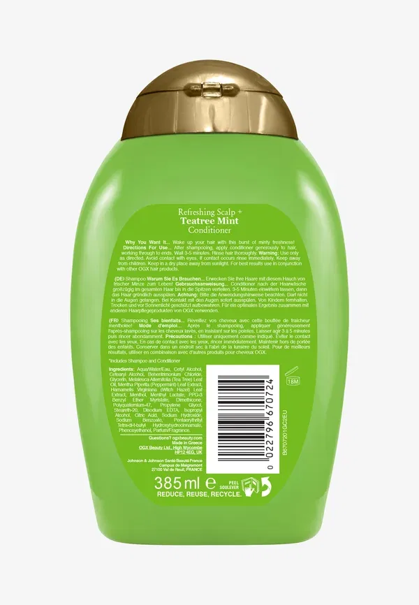 Кондиционер для тонких волос Refreshing Scalp Tea Tree Mint Extra Strength Conditioner Ogx 385 мл — фото 2