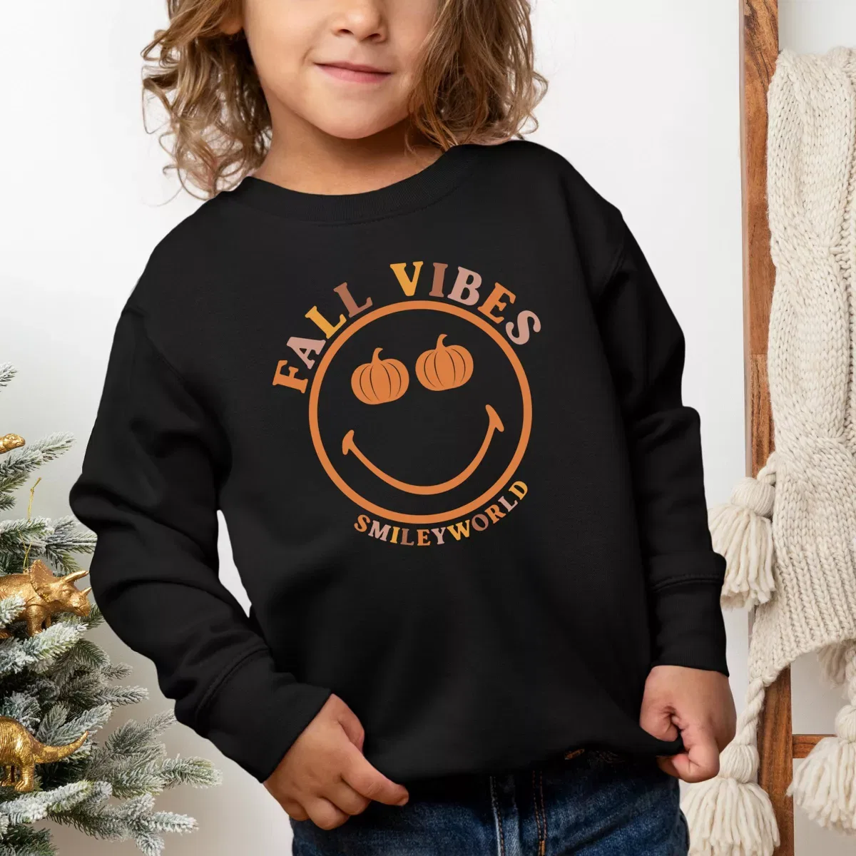 Детский свитшот с принтом SmileyWorld Fall Vibes The Juniper Shop, Black — фото 3