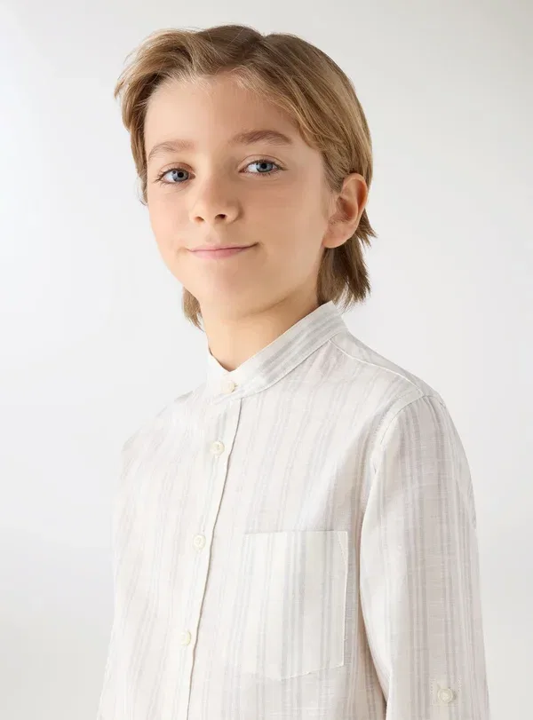Рубашка полосатая A righe effetto - shirt Terranova, Bianco Lana, белый — фото 4