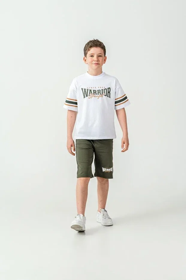 Детский комплект для мальчиков с принтом Warrior Strength Mışıl Kids, Khaki