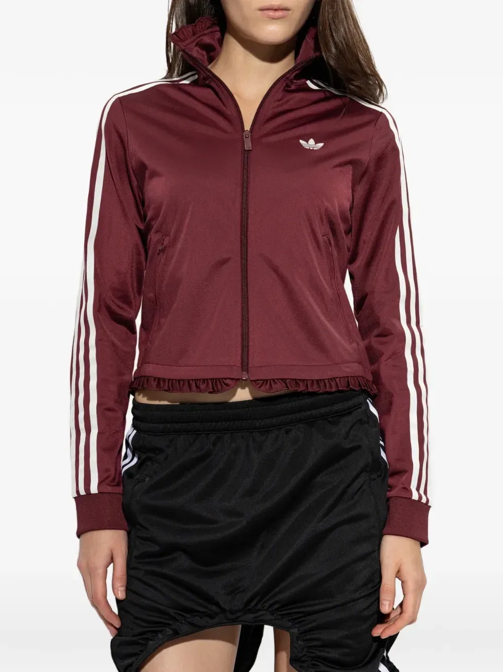 Толстовка на молнии с оборками и полосатыми рукавами adidas, красный — фото 3