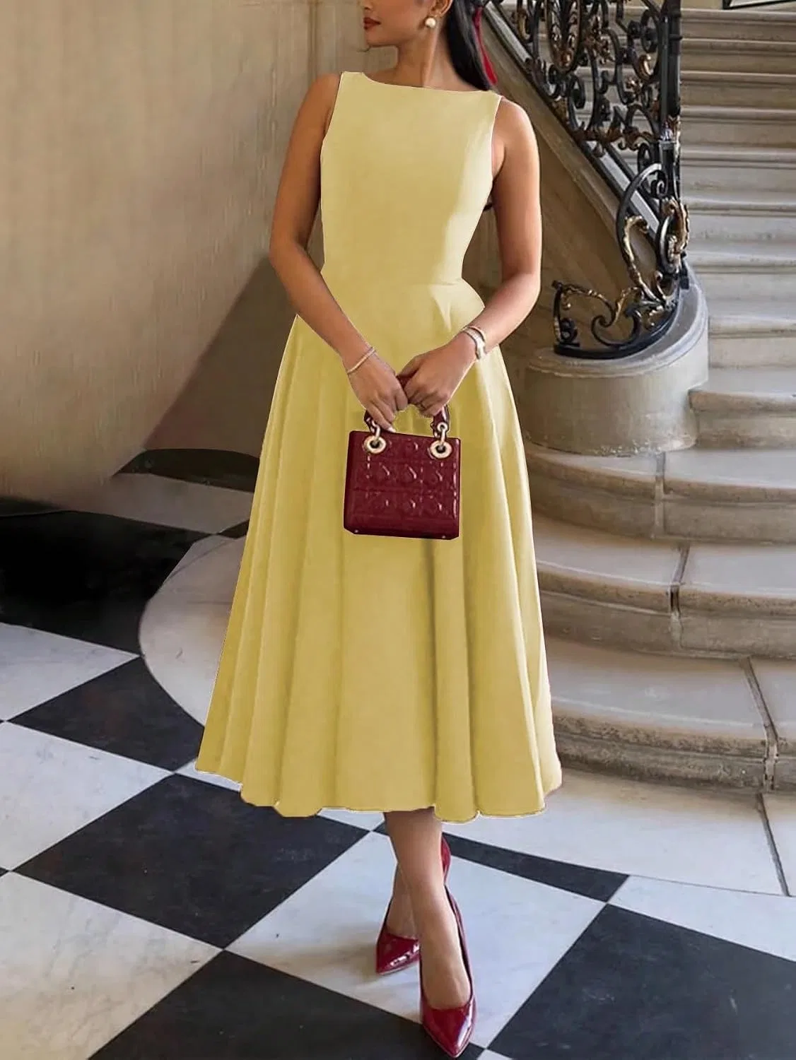 Женское A-силуэта платье макси с открытой спиной, Yellow — фото 3