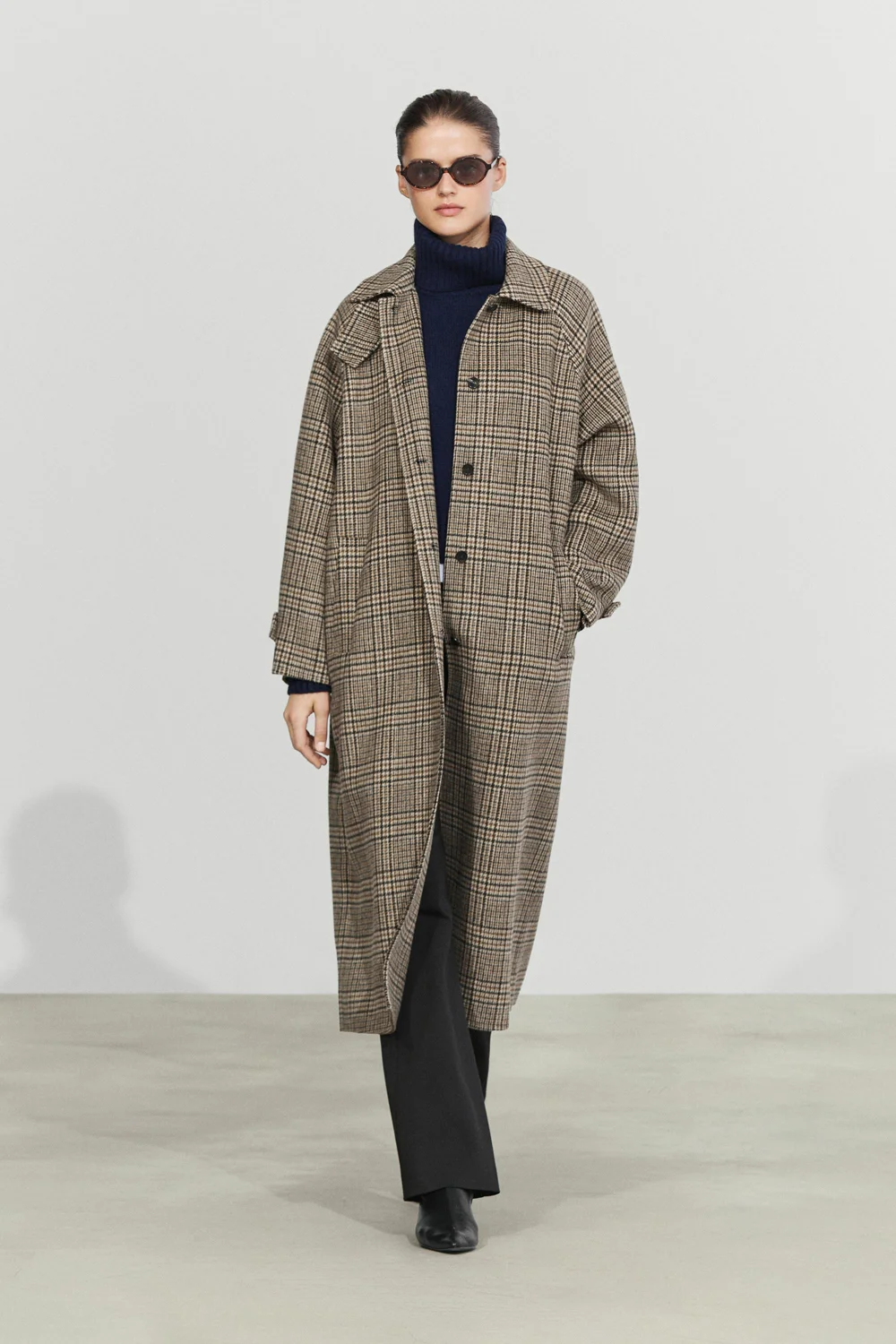 Тренч Massimo Dutti Wool Blend Check, кремовый