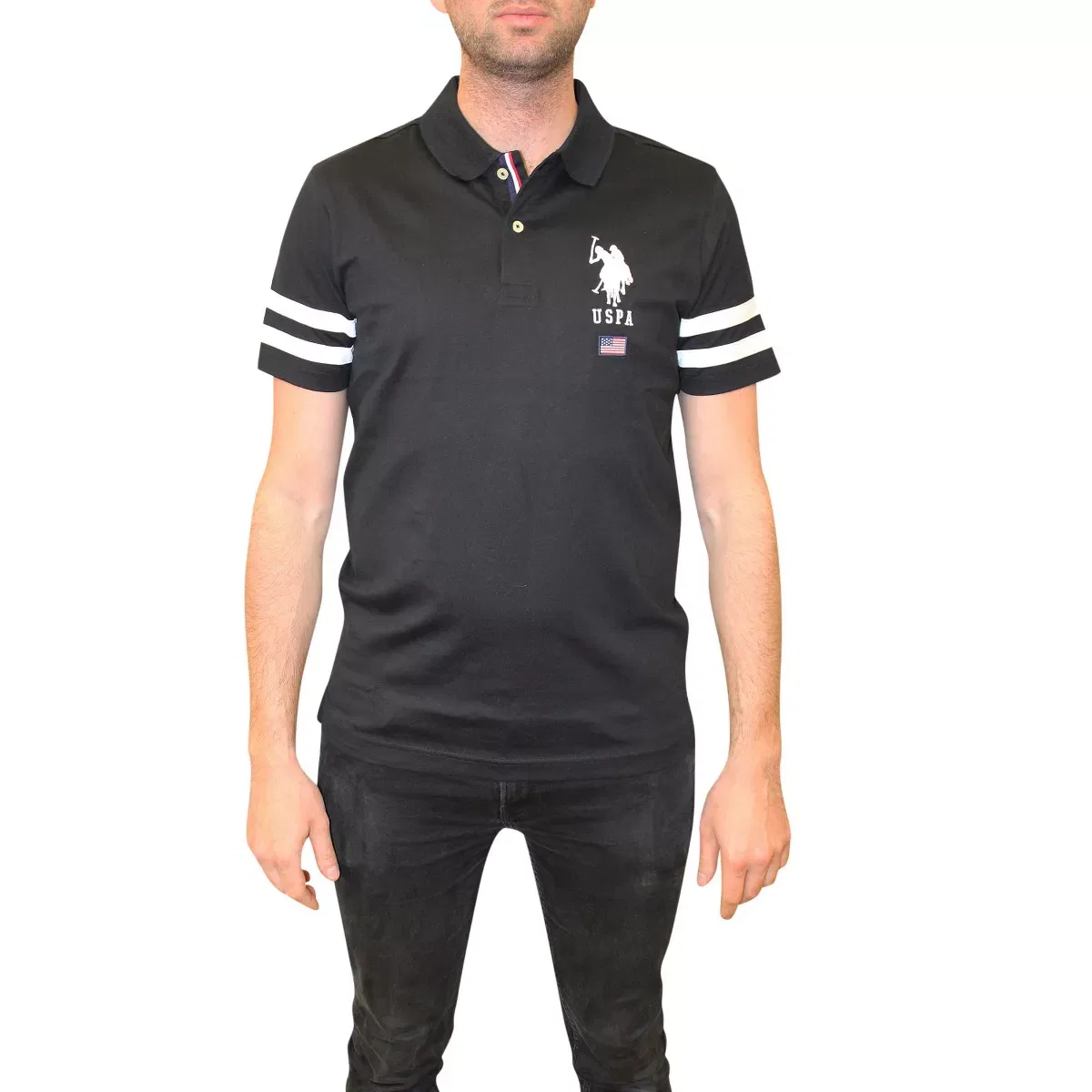 Мужское поло с контрастными полосами U.S. Polo Assn., Black