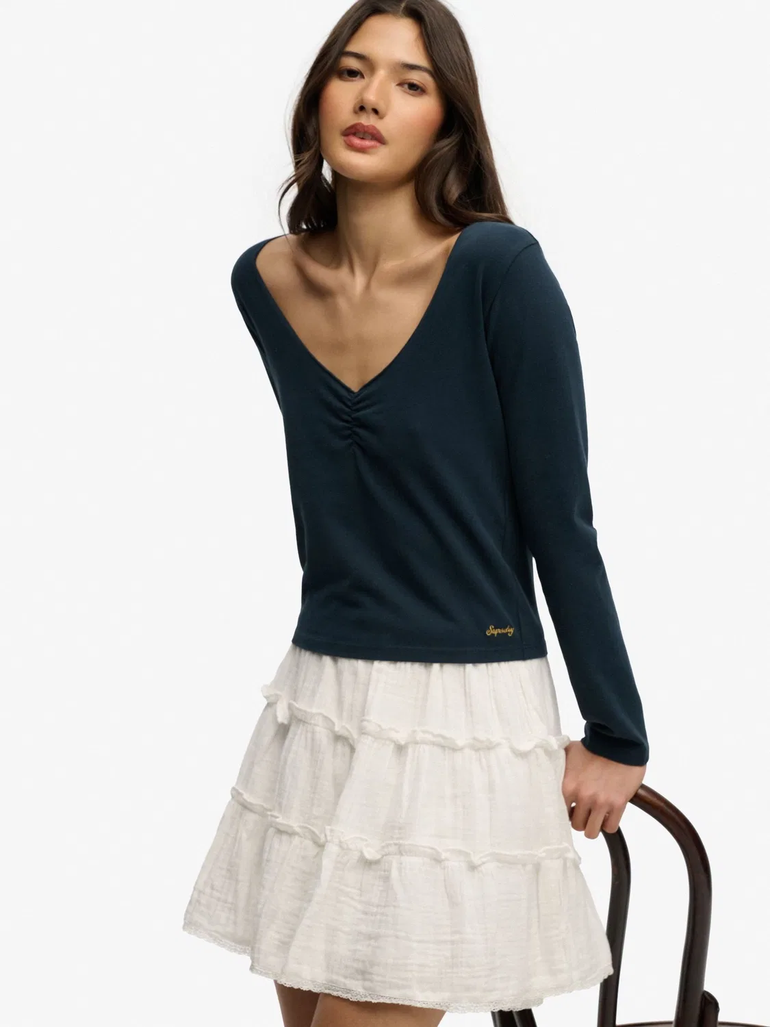 Топ Athletic Essential Gathered Long Sleeve Superdry, синий