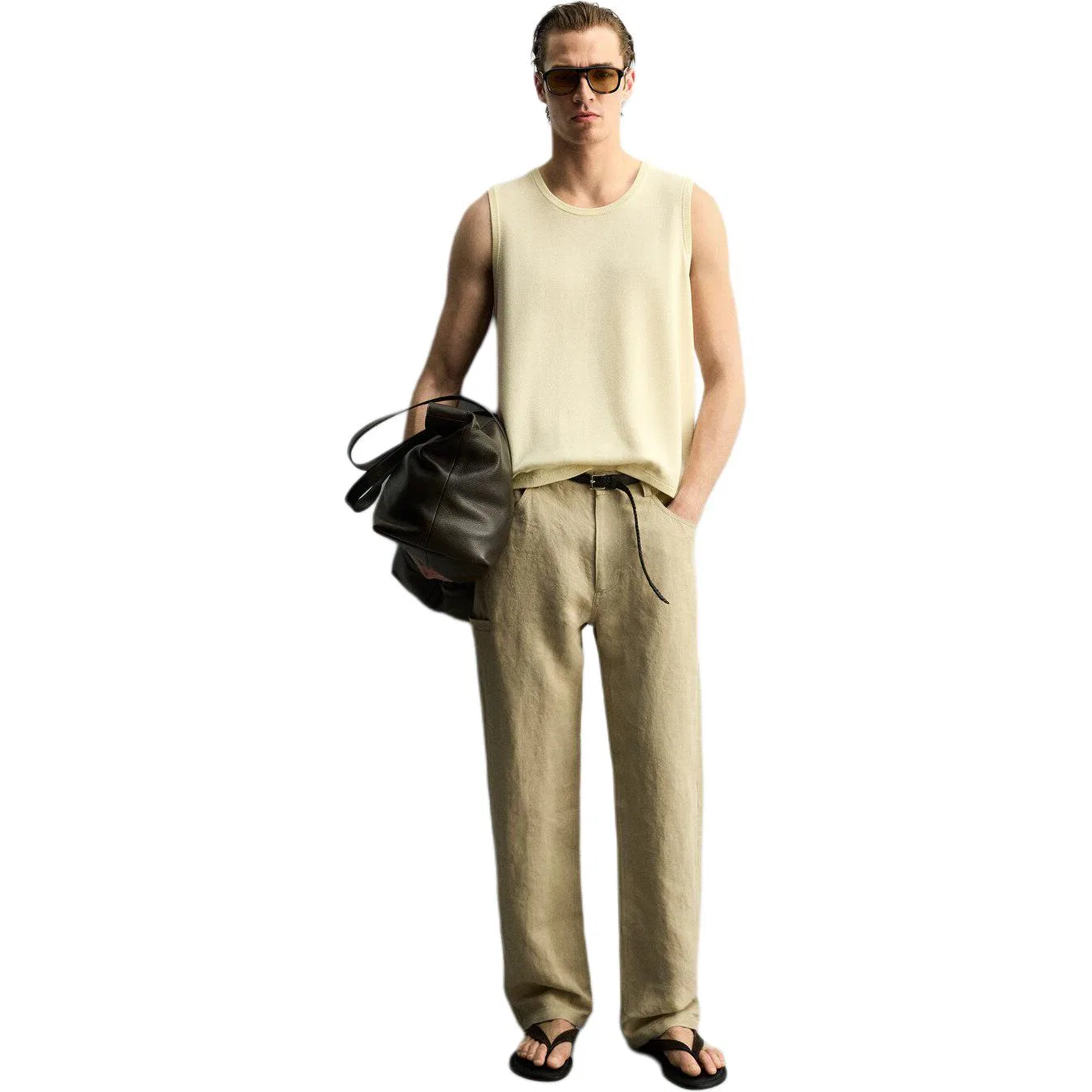 Мужская майка с круглым вырезом Light Beige ZARA — фото 4