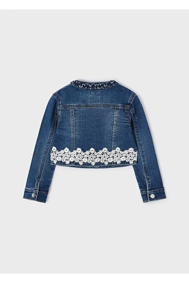 Детский джинсовое пиджак для девочек вышитый Mayoral, Navy Blue — фото 3