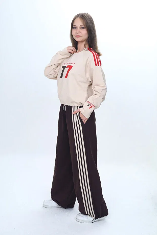 Детский комплект для девочек хлопковый Sportswear Joui Co, Brown-Beige — фото 3