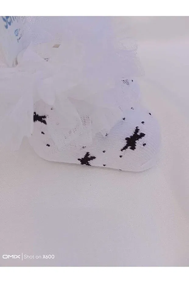 Детские носки для новорожденных с принтом Star Pattern Tulle Atolye Ferda, Black - White — фото 3