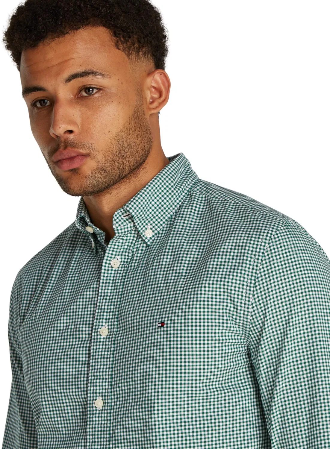 Мужская рубашка с принтом Flex Poplin Gingham Tommy Hilfiger, Green (Nuveau Green / Optic White) — фото 3
