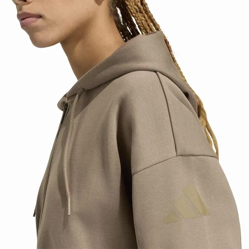 Женский свитшот из флиса с полной застежкой-молнией Adidas Essentials Contemporary Fleece, Brown — фото 4