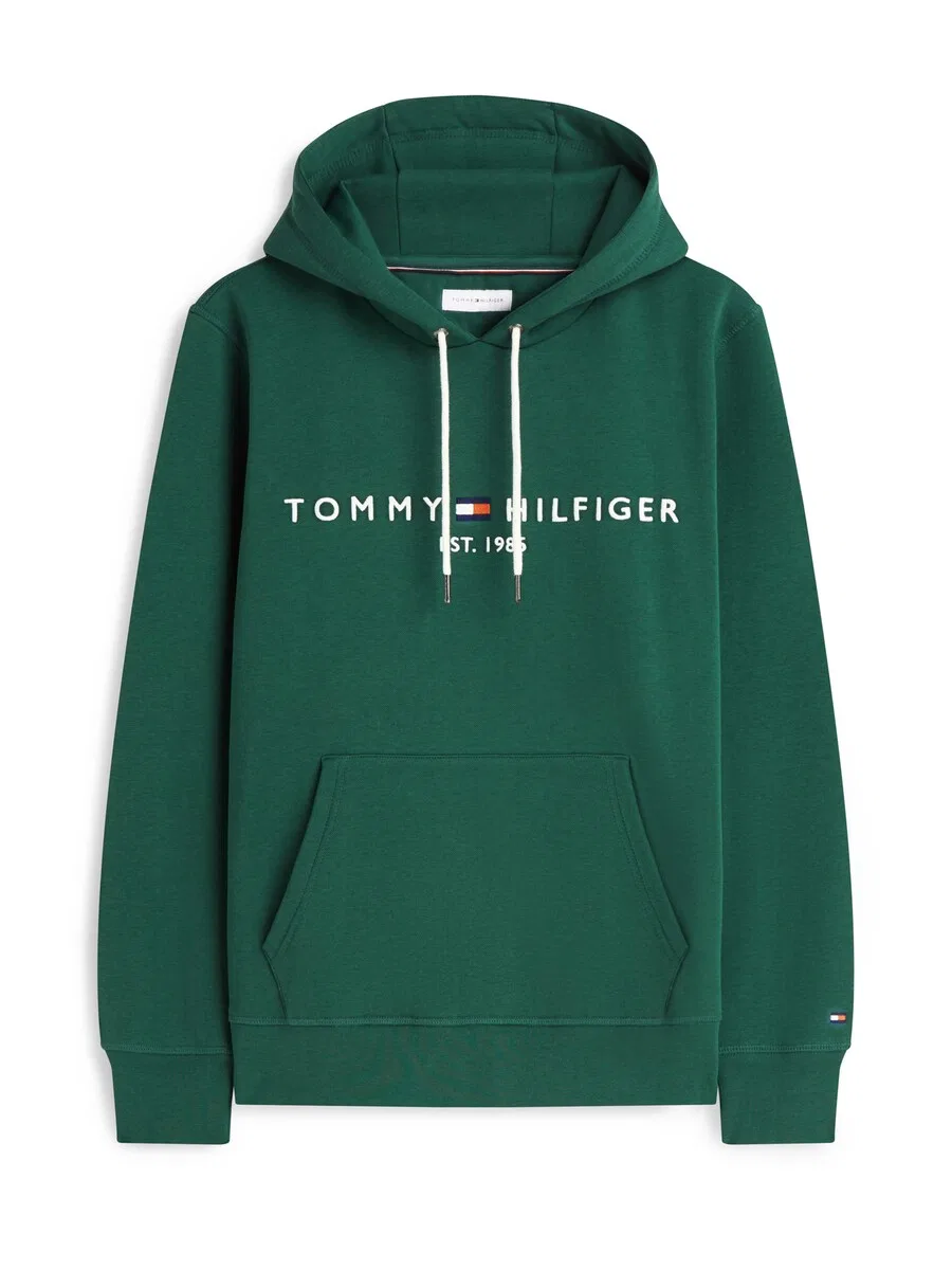 Толстовка TOMMY HILFIGER стандартного кроя с вышитым логотипом и гибким шнурком, цвет «еловый»