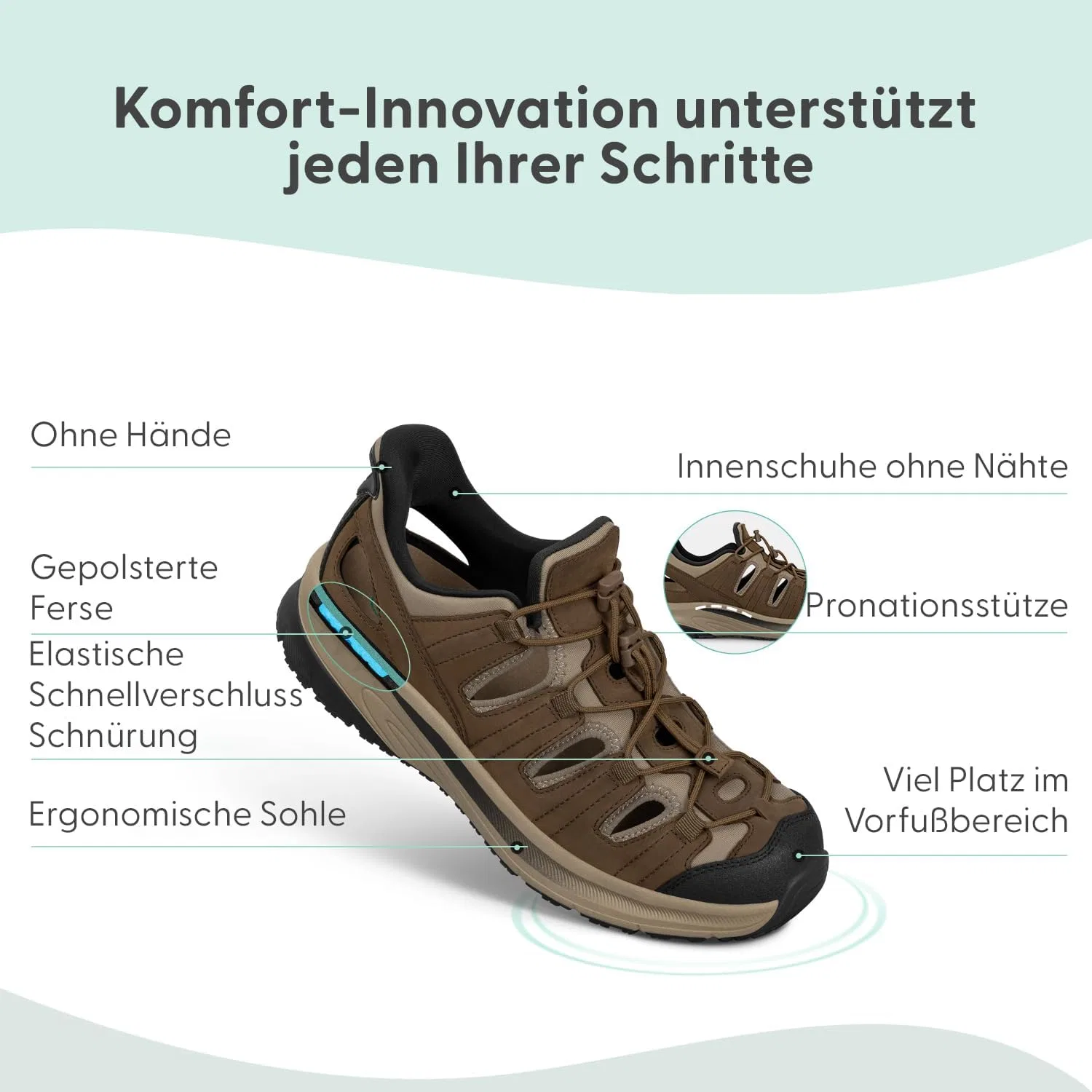 Мужские сандалии Orthofeet Saturn Handsfree Easy Slip On, Brown — фото 3