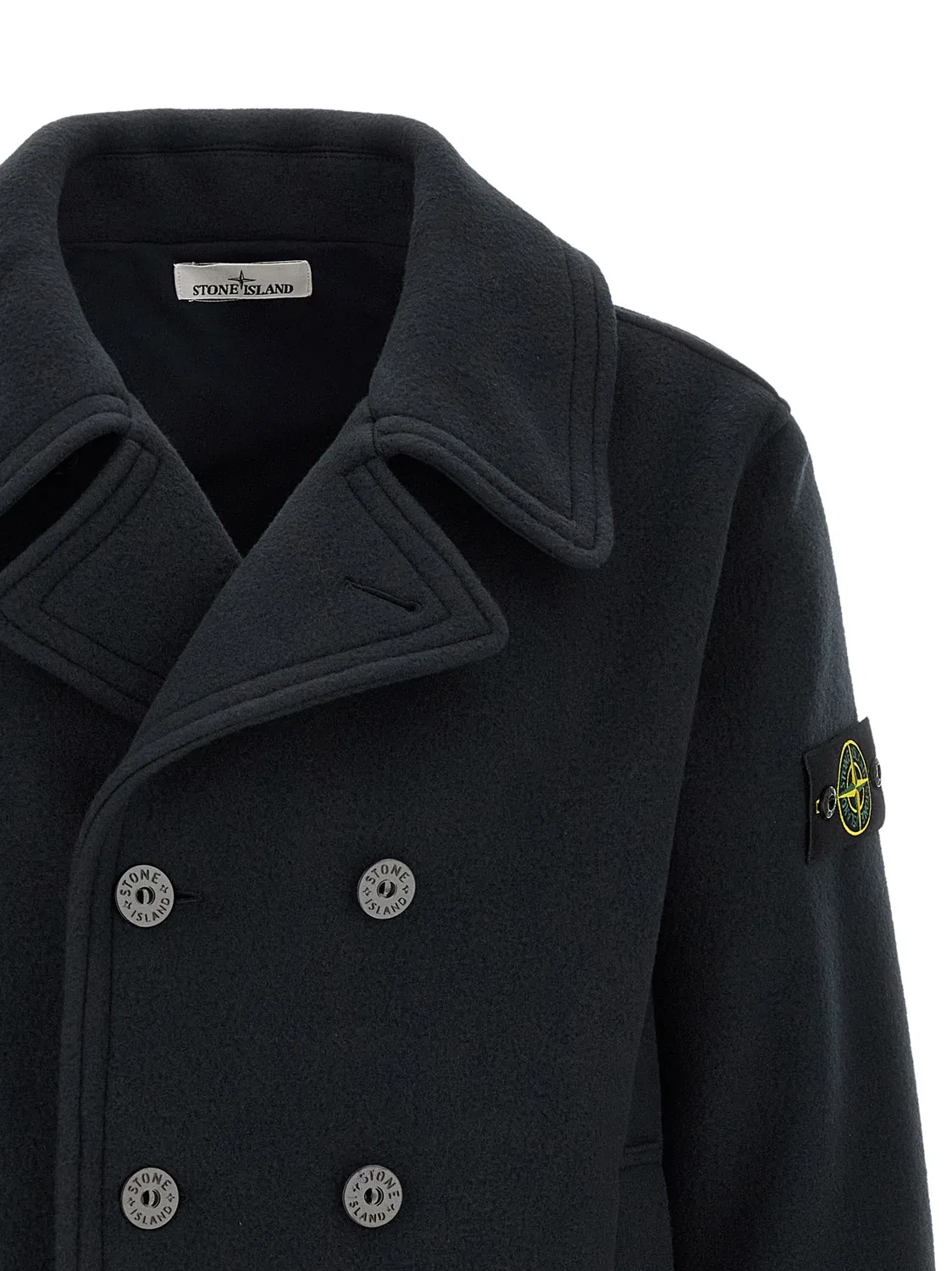 Двубортное пальто со значком с логотипом Stone Island, синий — фото 3
