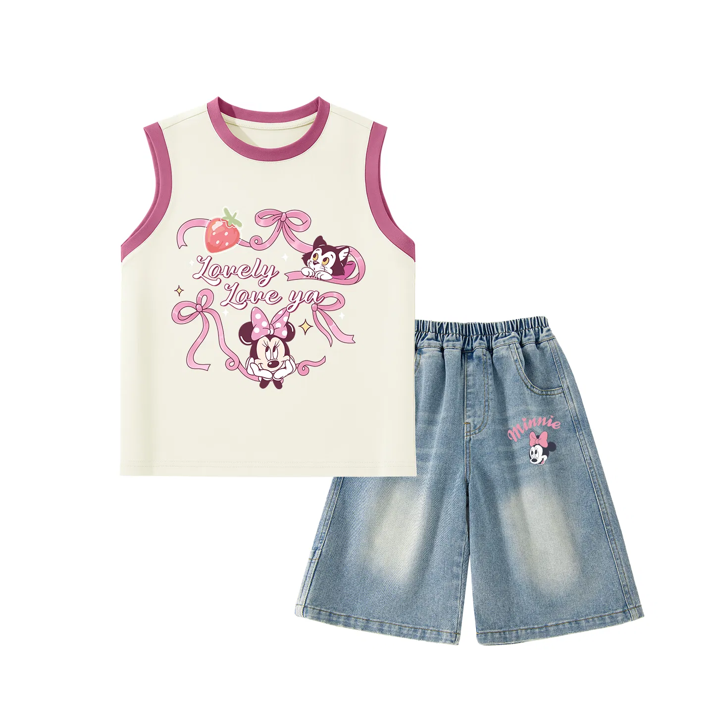 Детский спортивный костюм с круглым вырезом, Disney, Dazzling Rose Red+Dazzling Eye-Catching Denim Blue