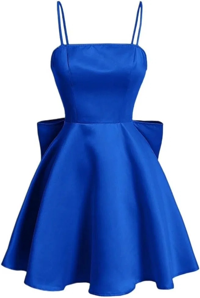 Женское короткое платье на бретелях с рюшами Casual, Royal Blue