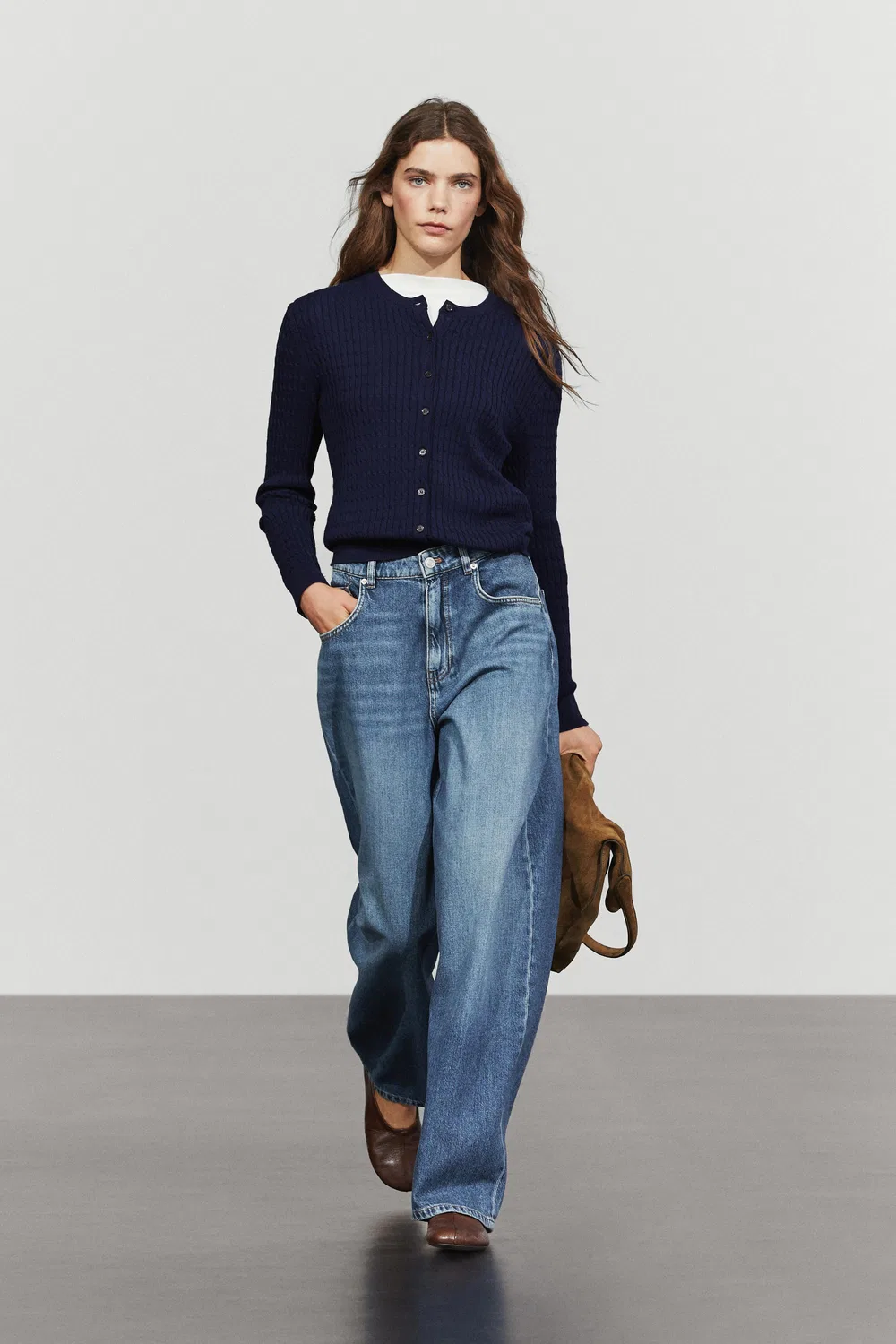 Кардиган Massimo Dutti 100% Cotton Braided Knit, глубокий синий