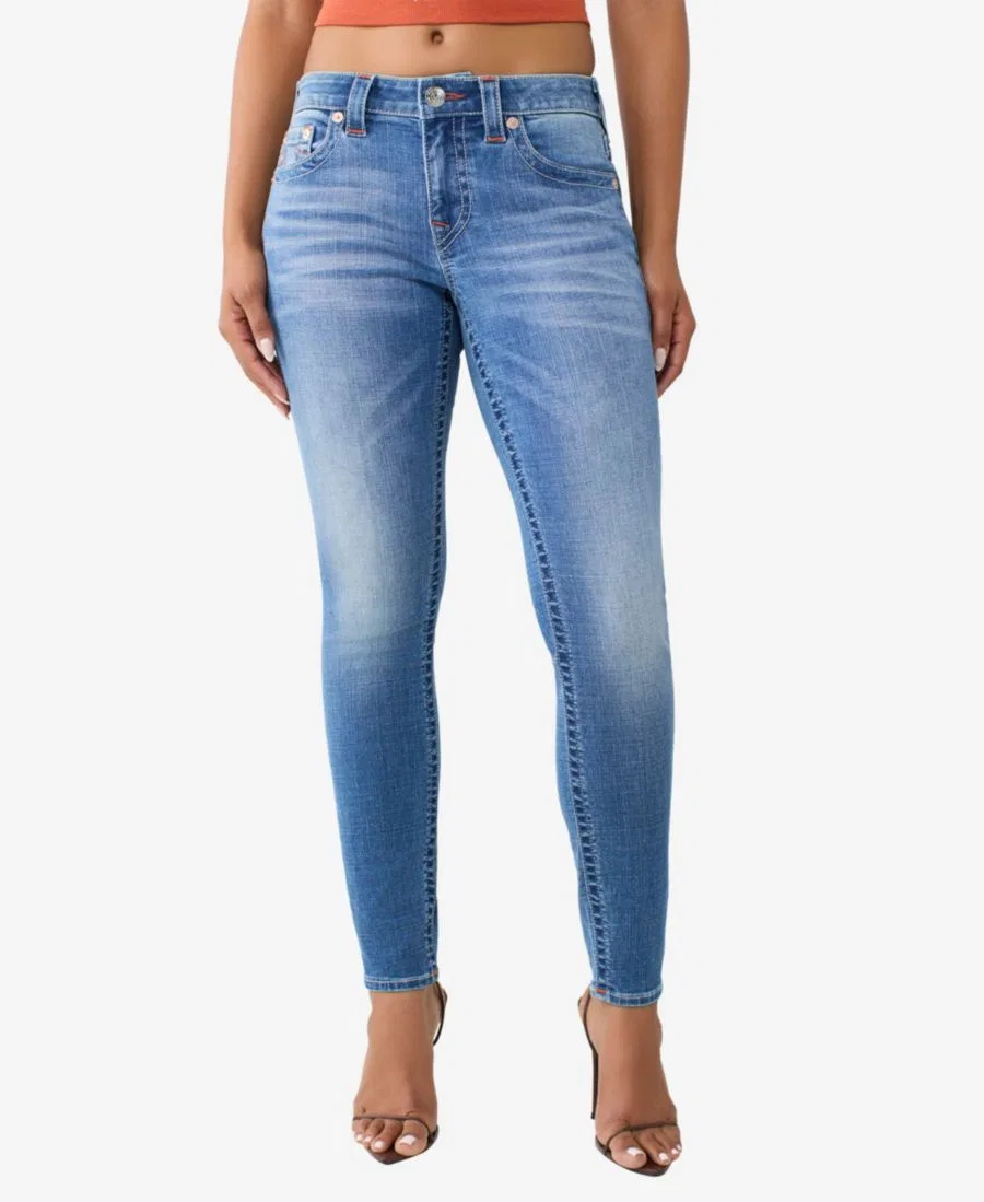 Джинсы скинни с заниженной талией, с фирменными подковами True Religion, Blue