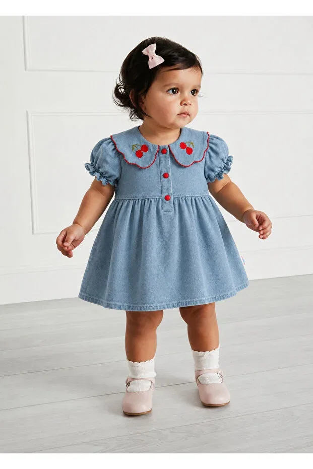 Детское платье для девочек джинсовое с вышивкой вишни Efia Baby, Blue
