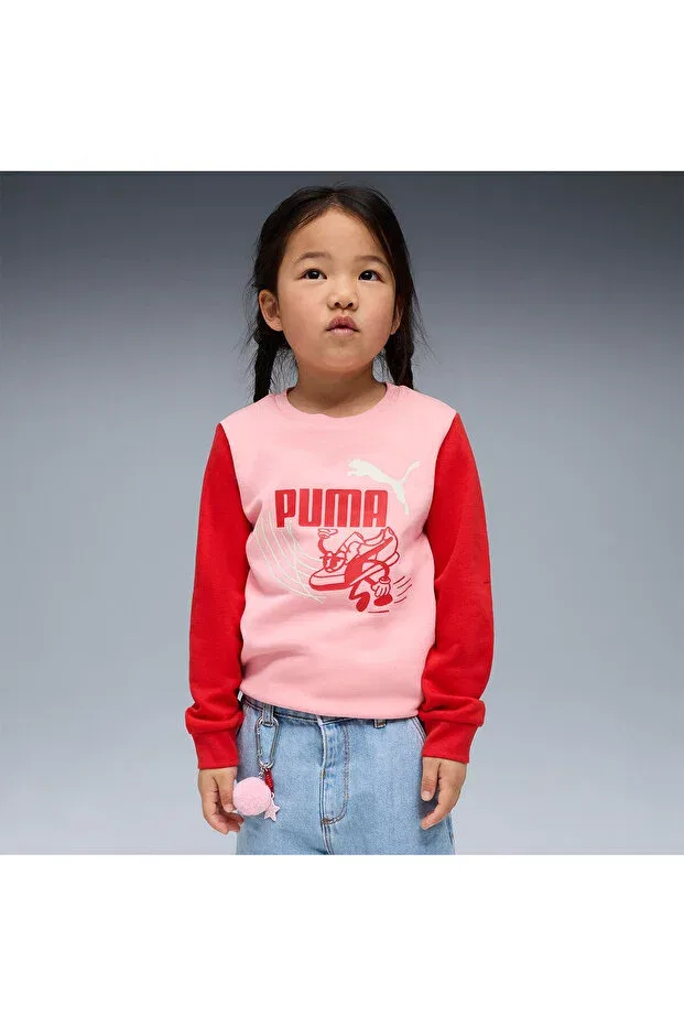 Детское худи для девочек с принтом Little Runners Crew Puma, Pinkscape Pink