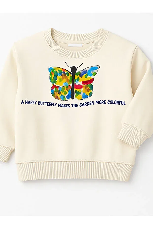 Детские свитшот для девочек с принтом Happy Butterfly Girl Midu & Fun, Ecru
