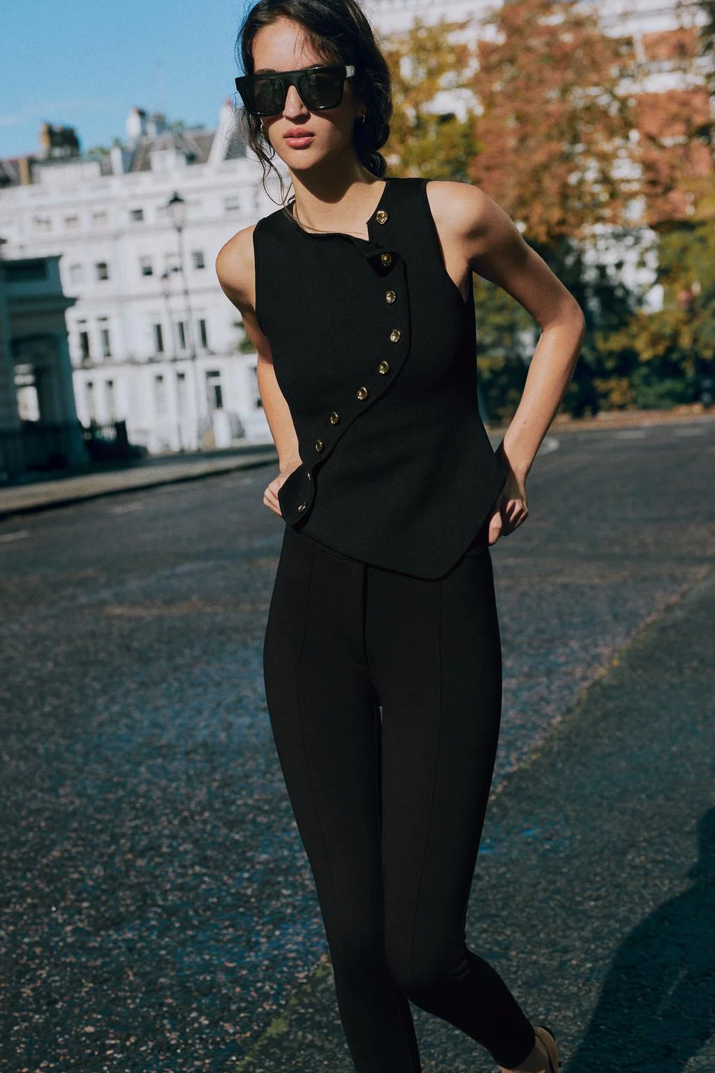 Топ Zara трикотажный с асимметричной застежкой, черный — фото 4