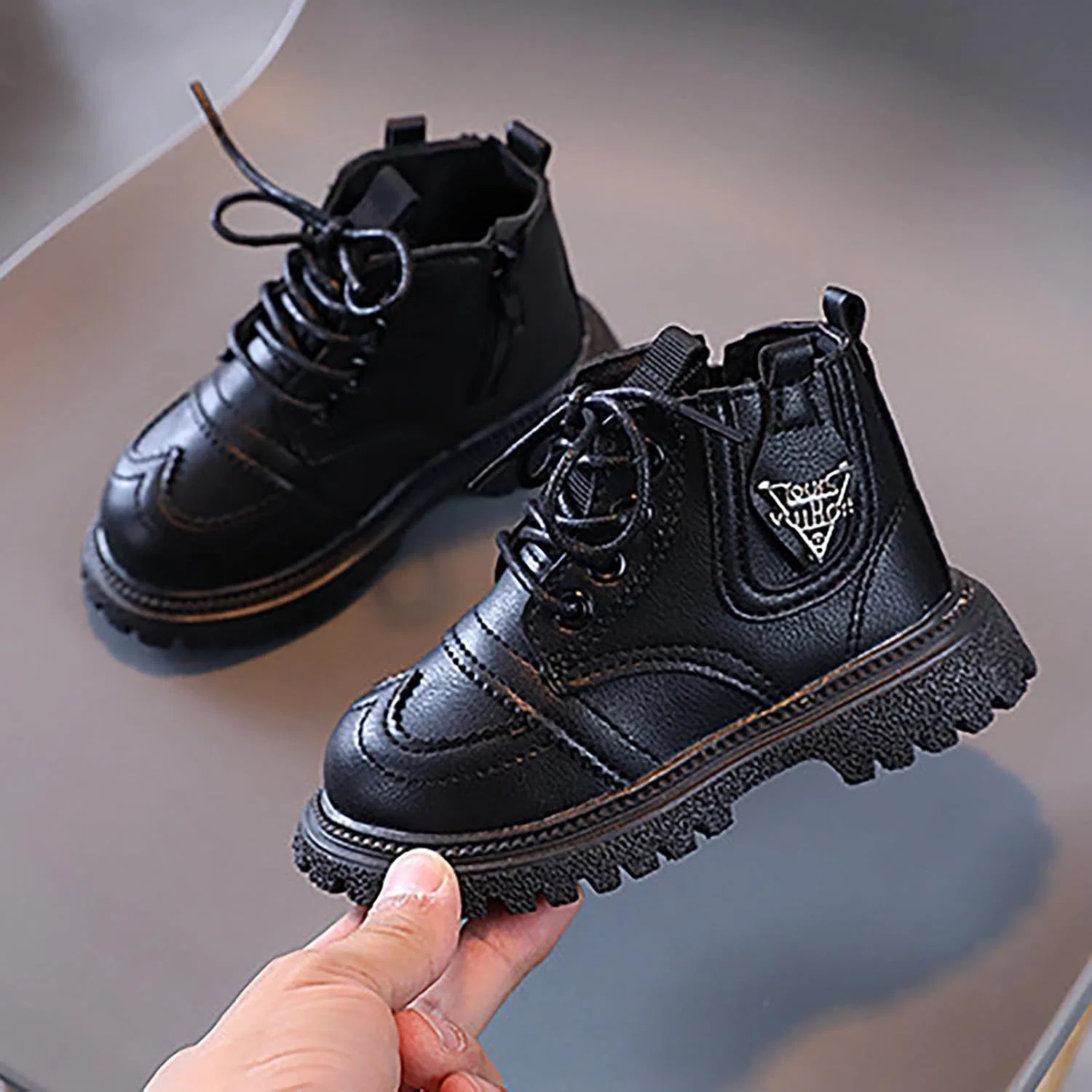Детские ботинки из сетки с кружевом Burr Berry Shoes, Black — фото 3