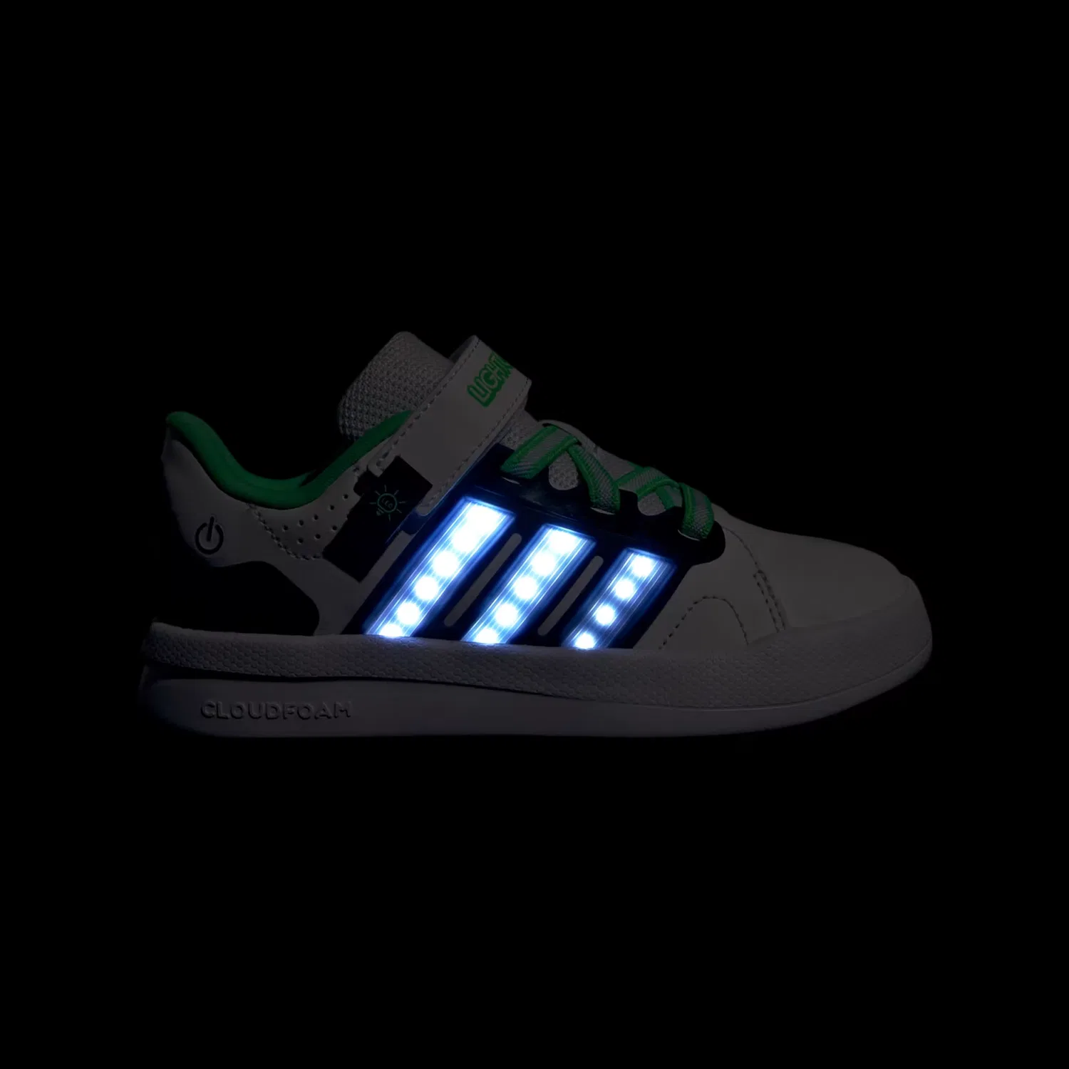 Детские кроссовки со светодиодной подсветкой Lightorama Court Adidas Sportswear, белый облачный/ночной индиго/кричаще-зеленый — фото 2