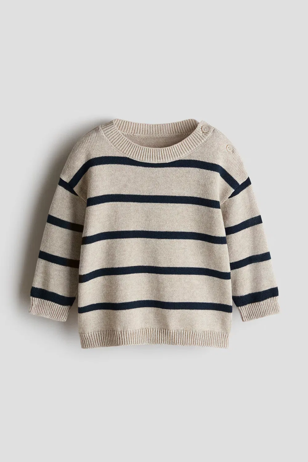 Хлопковый свитер жаккардовой вязки H&M, Hellbeige/Blau Gestreift