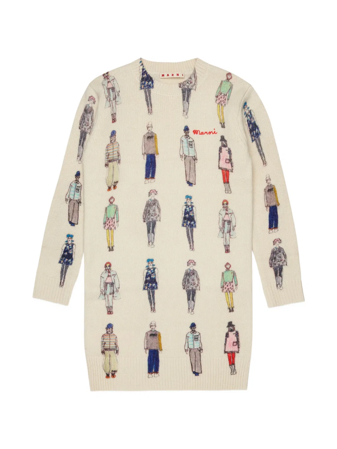 Платье с вышитым логотипом и принтом Marni Kids, нейтральные цвета