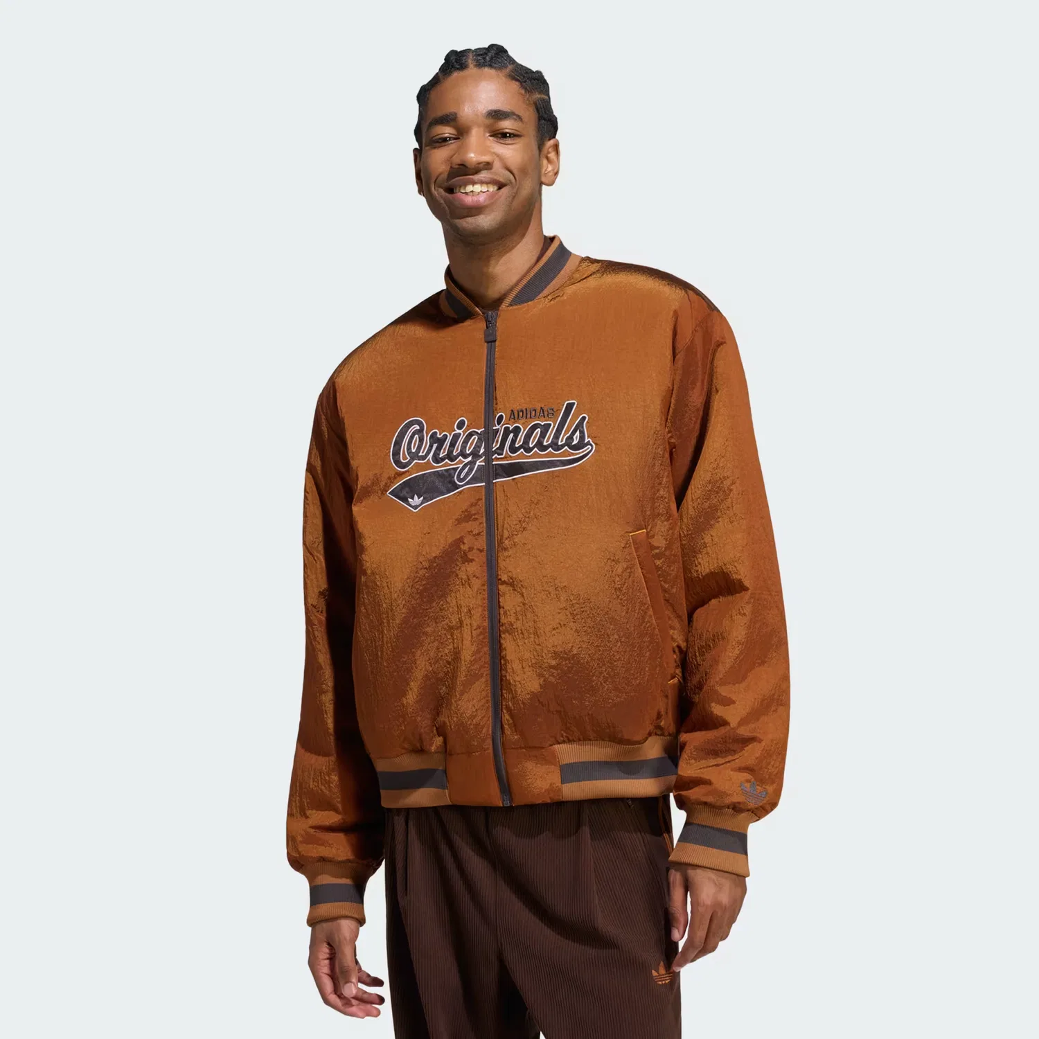 Мужская куртка-бомбер свободного кроя Shiny Originals Adidas Originals, темно-бронзовый