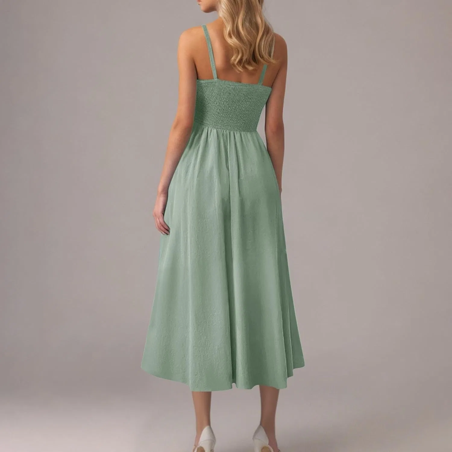 Женское летнее платье миди на бретелях с квадратным вырезом, Mint Green — фото 2
