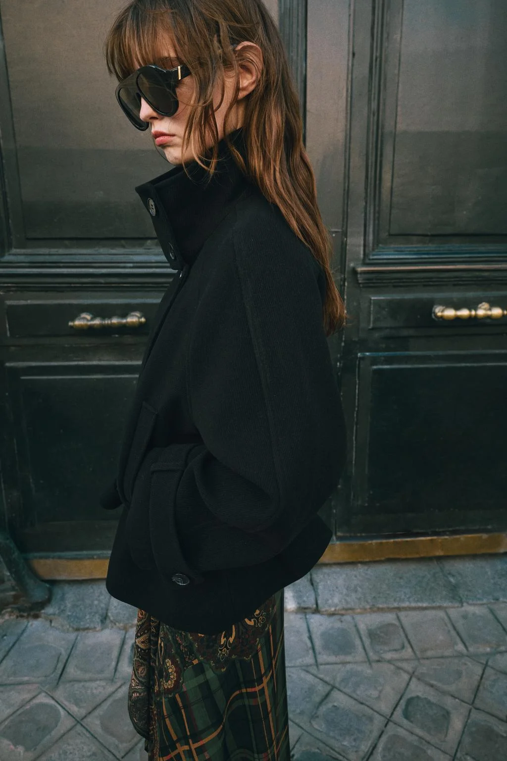 Пальто Zara с высоким воротом и поясом, черный — фото 4