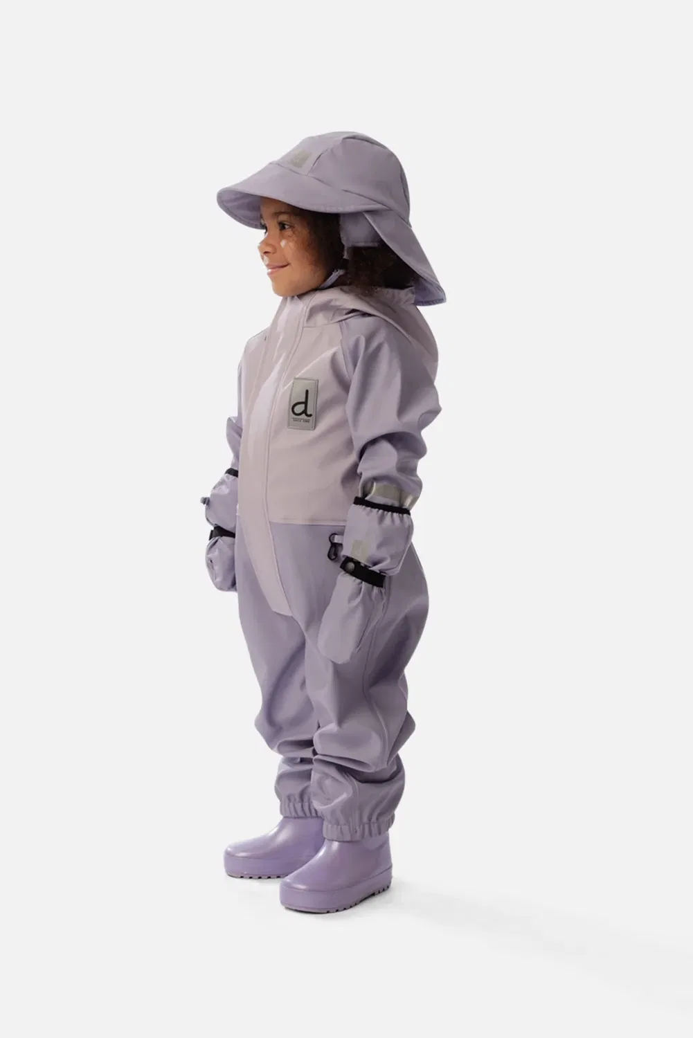 Детский дождевик-комбинезон водостойкий с капюшоном Rain One Piece Deux par Deux, Mauve — фото 2