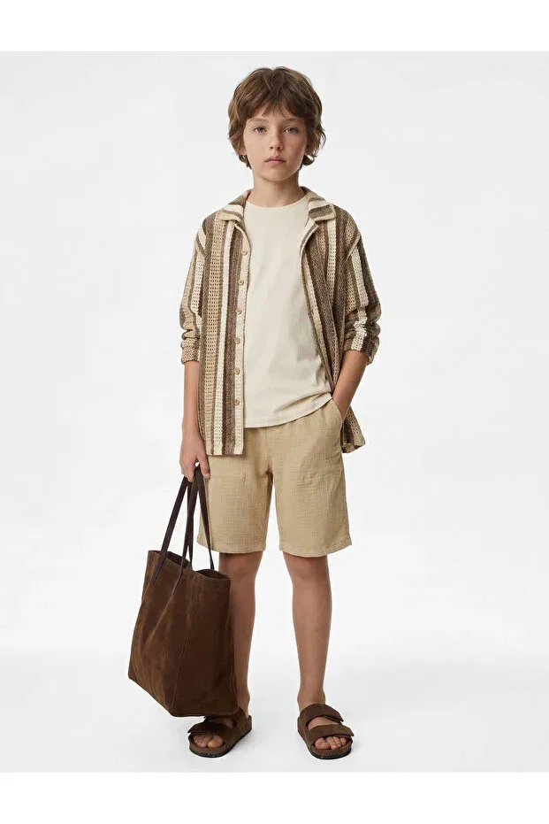 Детские шорты для мальчиков хлопковые Relaxed fit muslin shorts with pockets Koton, Beige