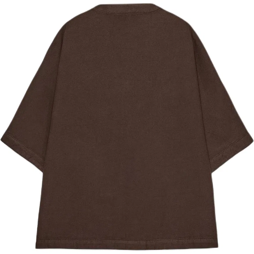 Женская рубашка с V-образным вырезом, коричневая, ZARA — фото 3