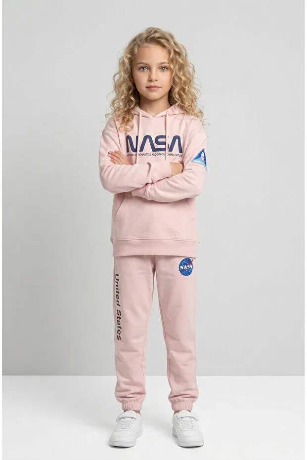 Детский спортивный комплект для девочек с принтом Basics Black One, Pink — фото 3