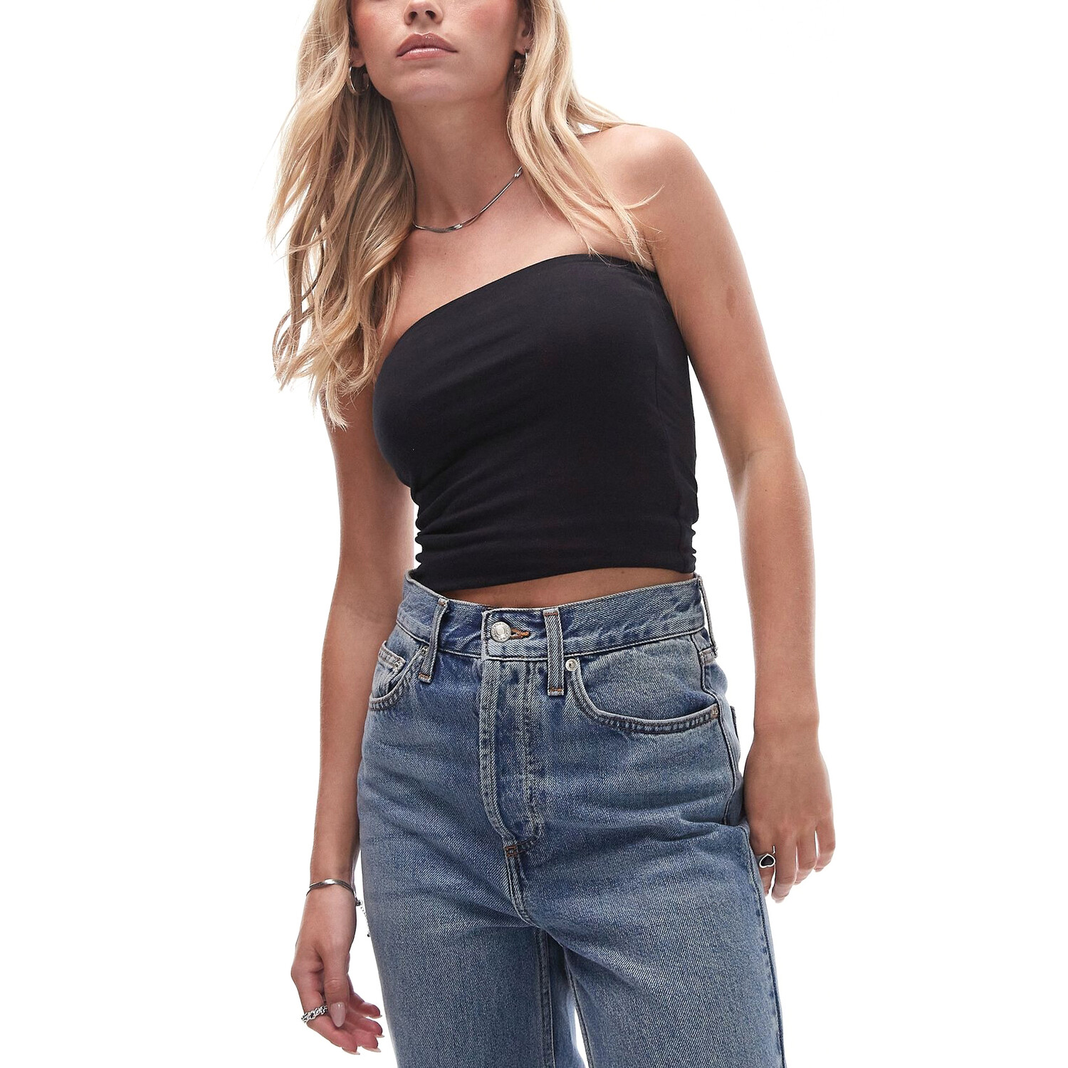 

Топ Topshop Petite Bandeau With Elongated Cut, черный