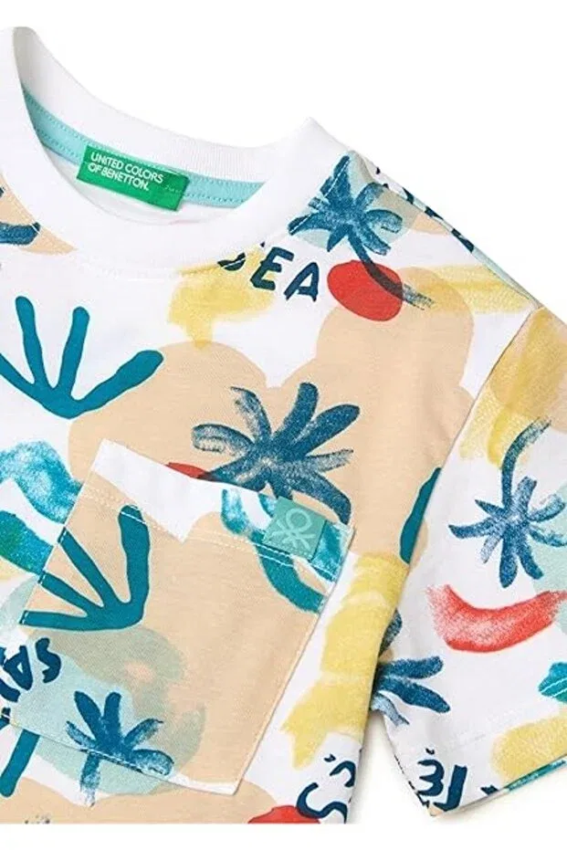 Детская футболка для мальчиков с принтом United Colors Of Benetton, Cream — фото 3