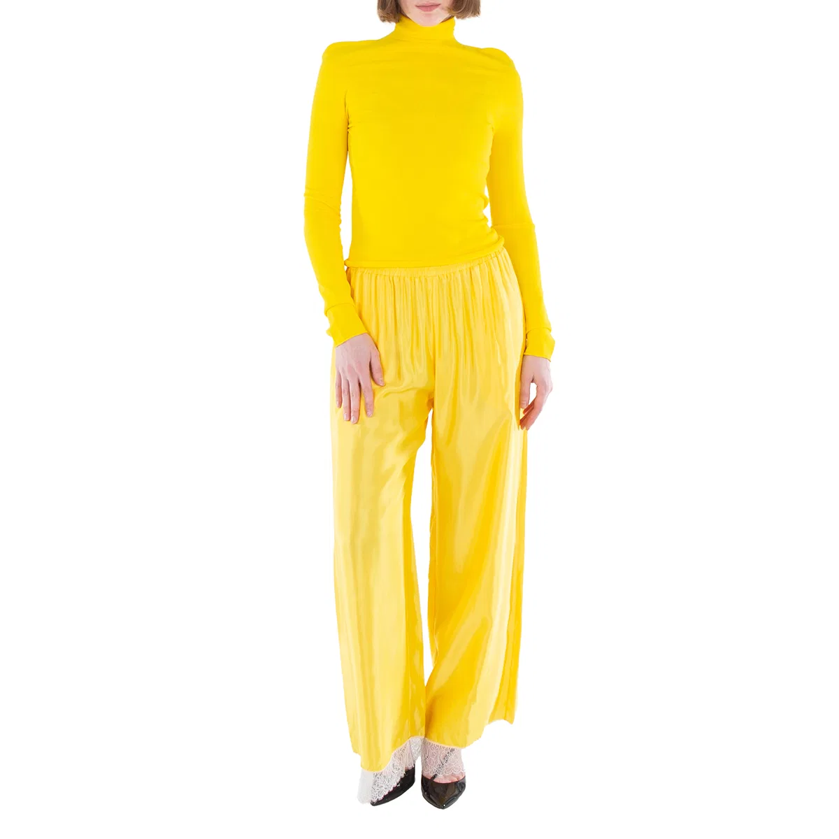 Брюки широкие из атласа Wide-Leg Silk Satin Trousers Burberry, Dandelion Yellow — фото 4