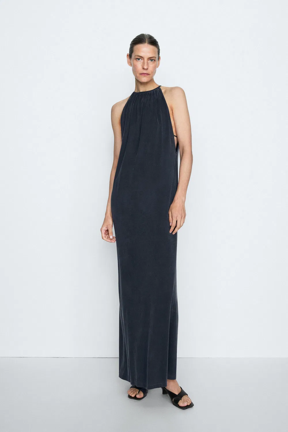 Платье-миди Massimo Dutti Studio Flowing With Pleats, синий
