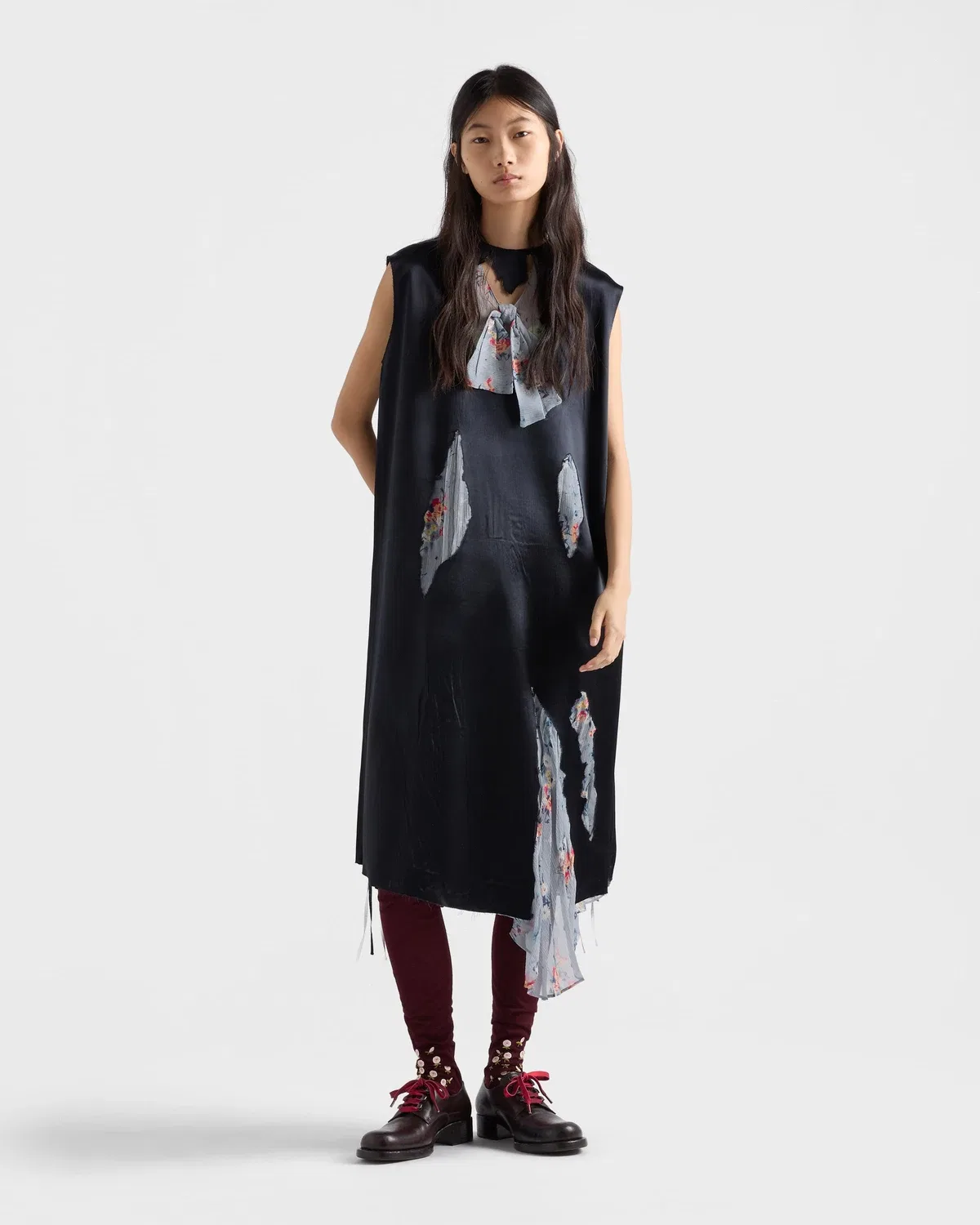Платье свободного кроя из сатина деворе Prada, черный — фото 2